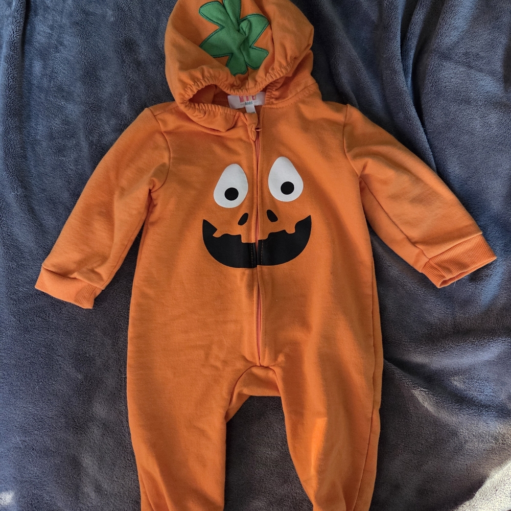 Orange Pumpkin Hooded Kids One Piece For Halloween